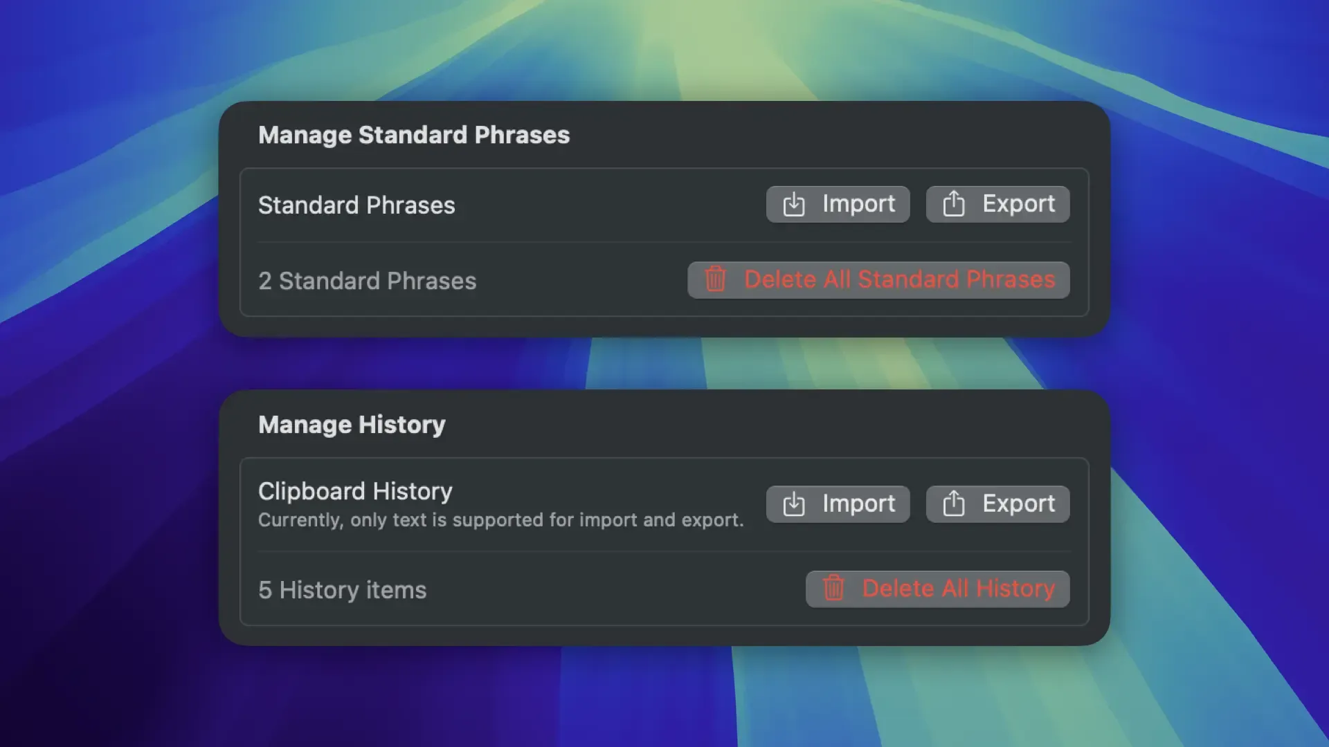 Import and Export Features